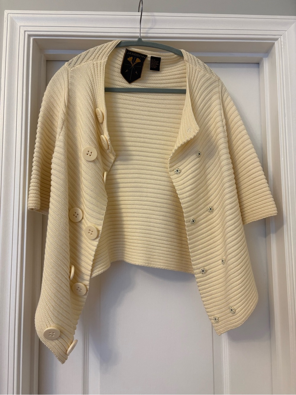Sweater Cardigan Jamison Ivory Knit Open Front Button Detail Size M